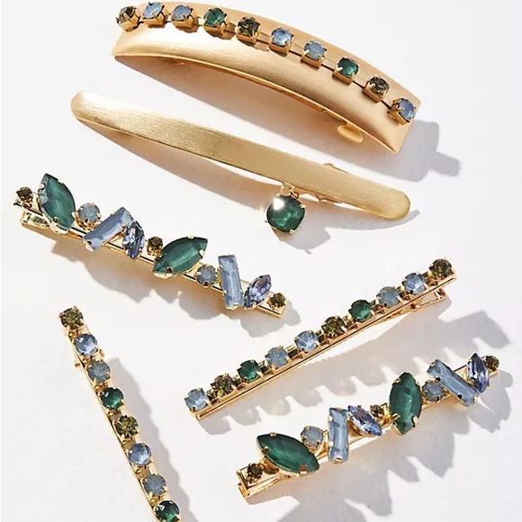 Anthropologie Accessories - NWT Anthropologie Violet and Brooks Gold & Green Crystal Hair Clips